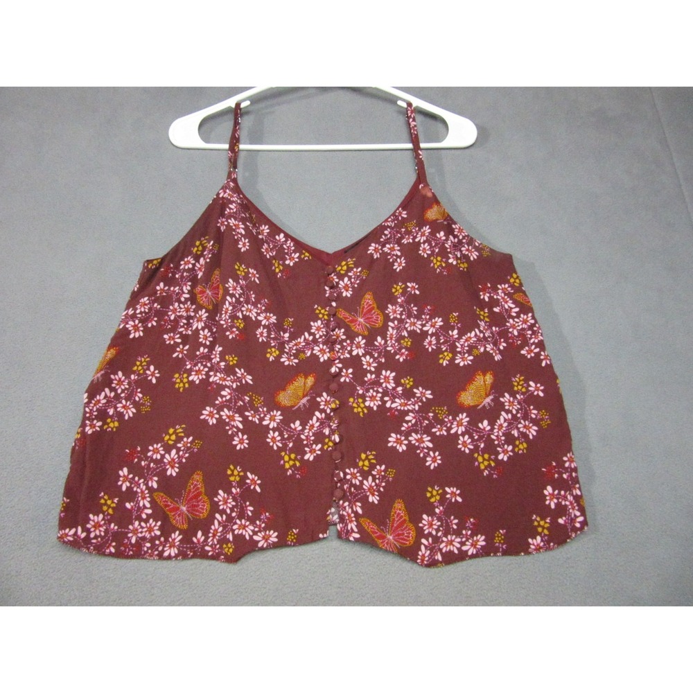 Madewell Cami Top Womens 12 Butterfly Rich Burgundy Red Viscose Button Down